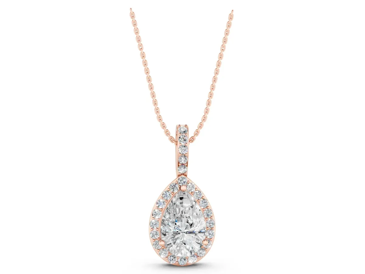 Halo Pear Diamond Pendant with Prong Setting Rose gold