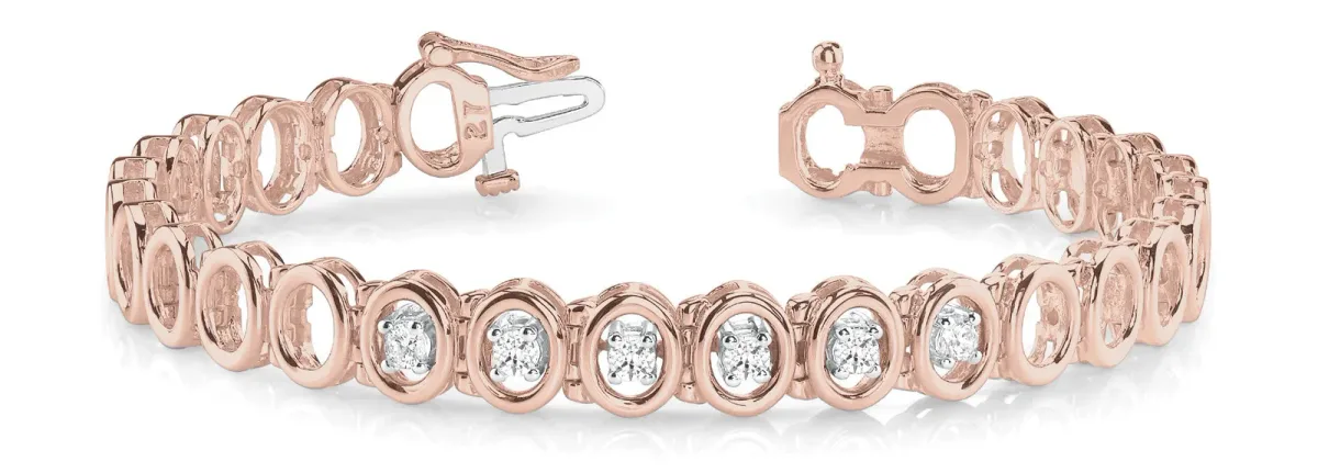 Oval Bezel Set Diamond Tennis Bracelet with Half-Bezel Prong Setting Rose gold