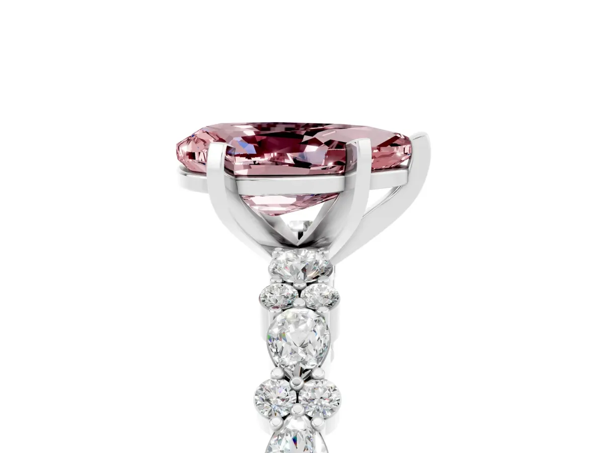 Pear Cut Morganite Side Stone Solitaire Ring with Round and Four-Prong Setting Platinum