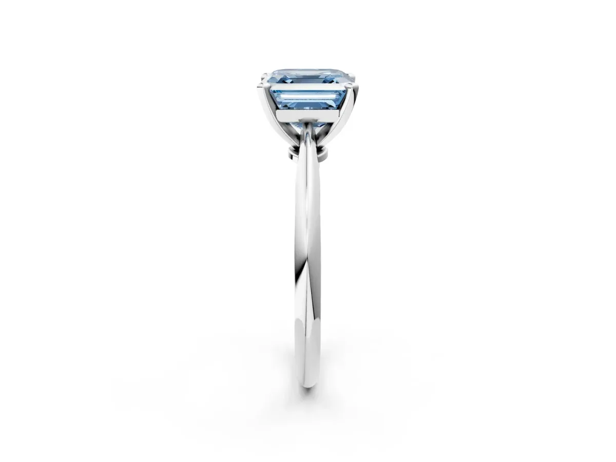 Fancy Blue Asscher Cut Diamond Solitaire Engagement Ring with Classic Band and Four-Prong Setting Platinum