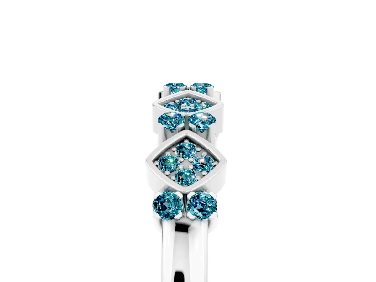 Pavé Cushion Blue Topaz Cluster Eternity Band with Prong Setting Platinum