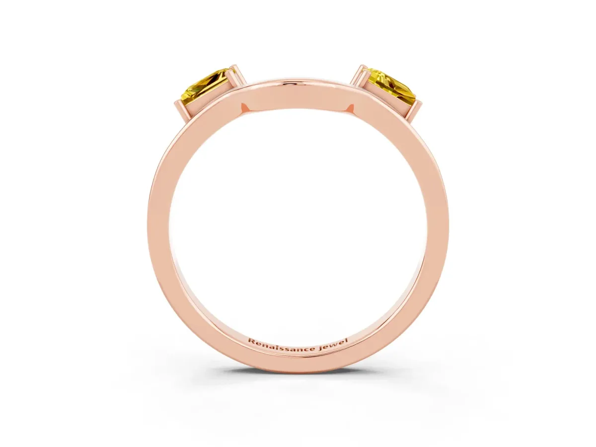 Princess Cut Yellow Sapphire Two-Stone Open Band Ring with Four-Prong Setting Rose gold
