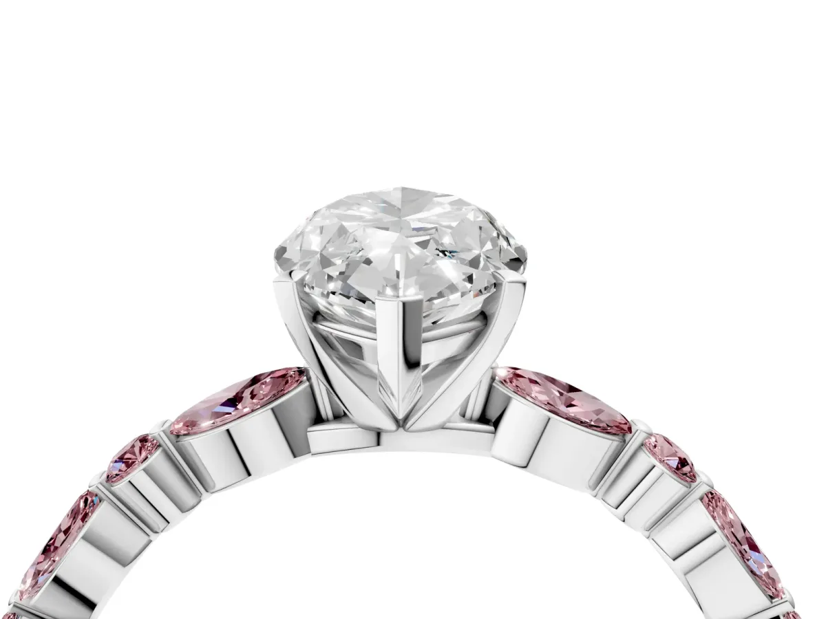 Marquise Cut Diamond Ring with Marquise and Round Morganite Side Stones and Four-Prong Setting Silver