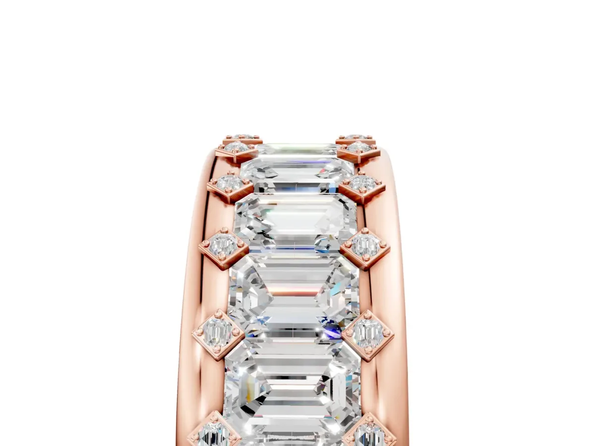 Emerald Cut and Round Diamond Eternity Mens Band Rose gold