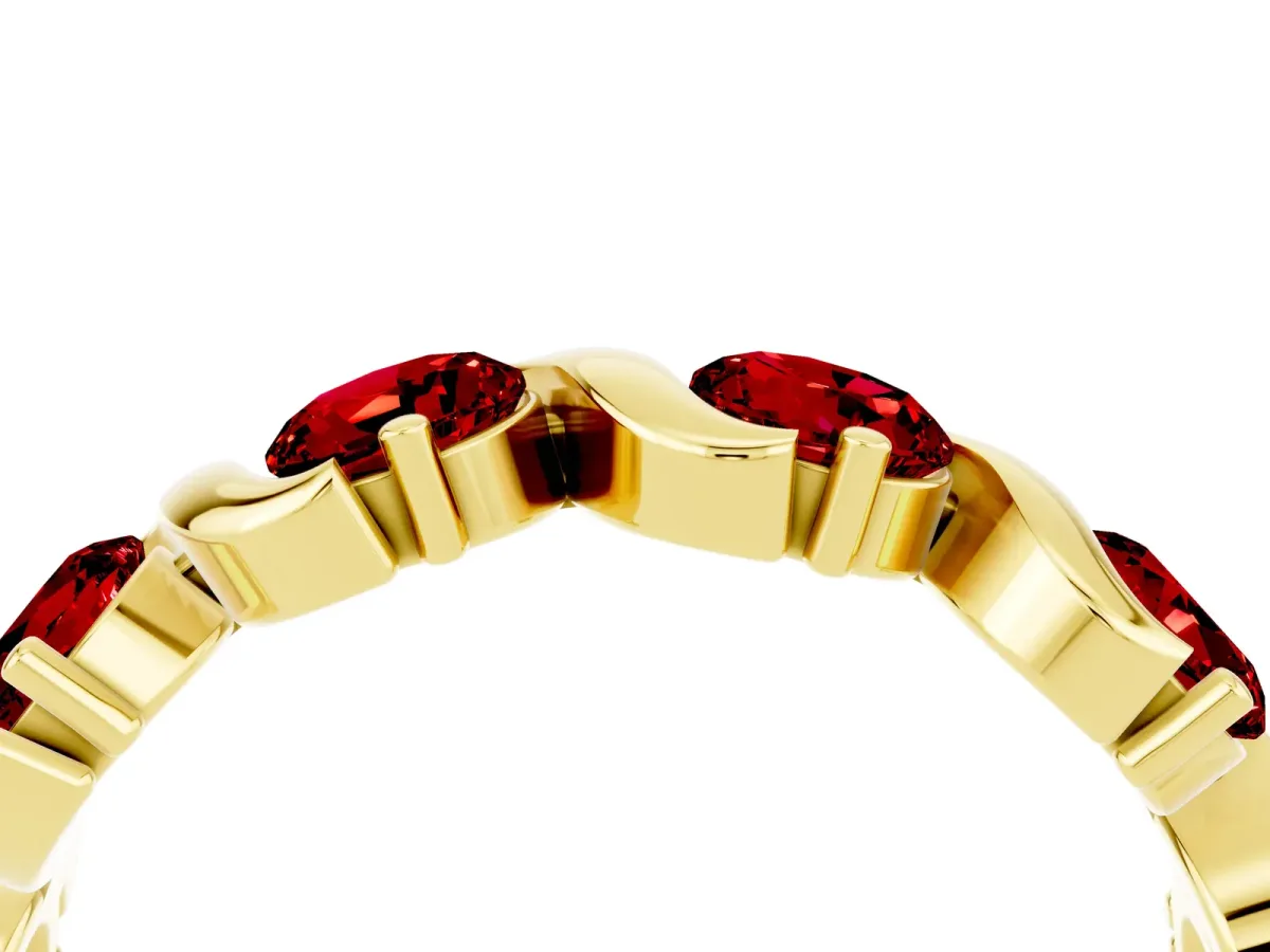 Round Ruby Half Eternity Band with Wave Prong Setting Yellow gold
