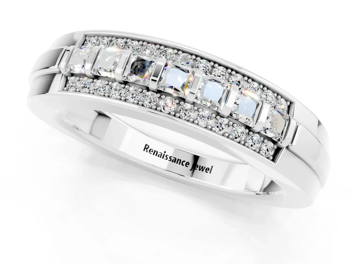 Bar-Set Princess Cut Moissanite Pavé Band Platinum