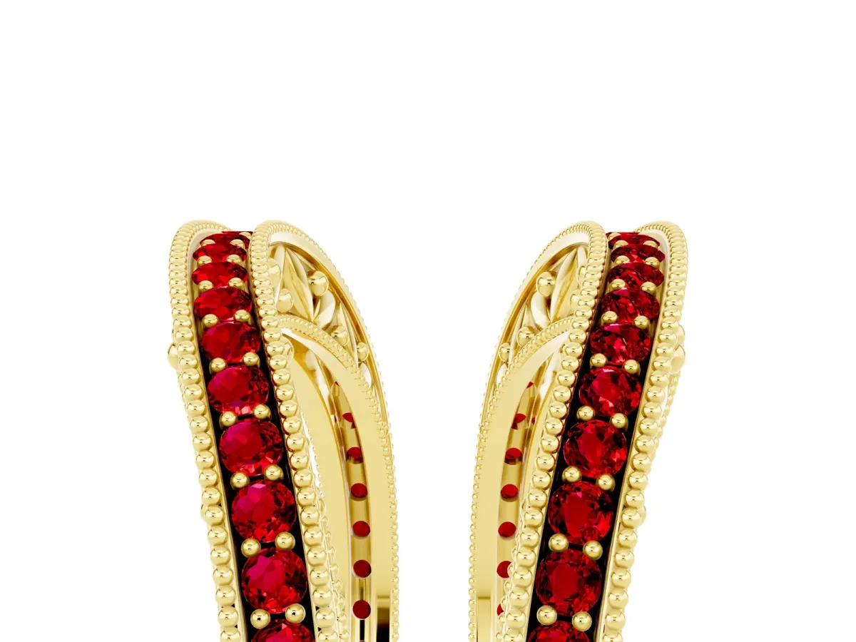 Round Ruby Milgrain Eternity Band with Channel Setting Yellow gold
