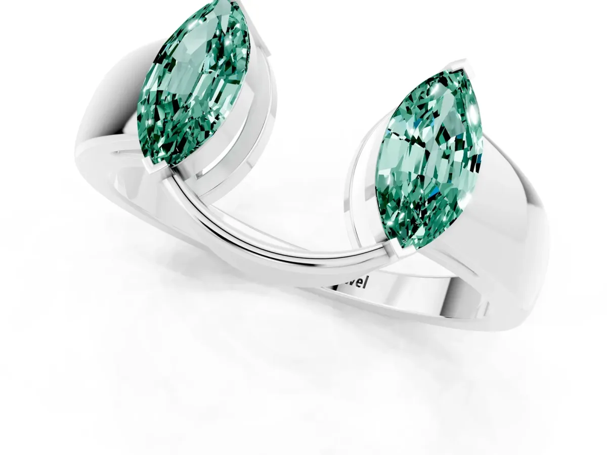 Marquise Green Sapphire Open Band Ring with Tension Setting Silver