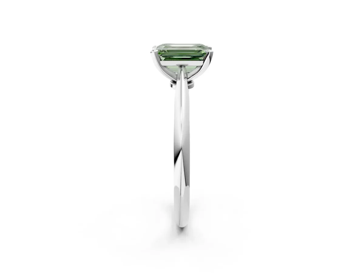 Fancy Green Emerald Cut Diamond Solitaire Engagement Ring with Classic Band and Four-Prong Setting Platinum