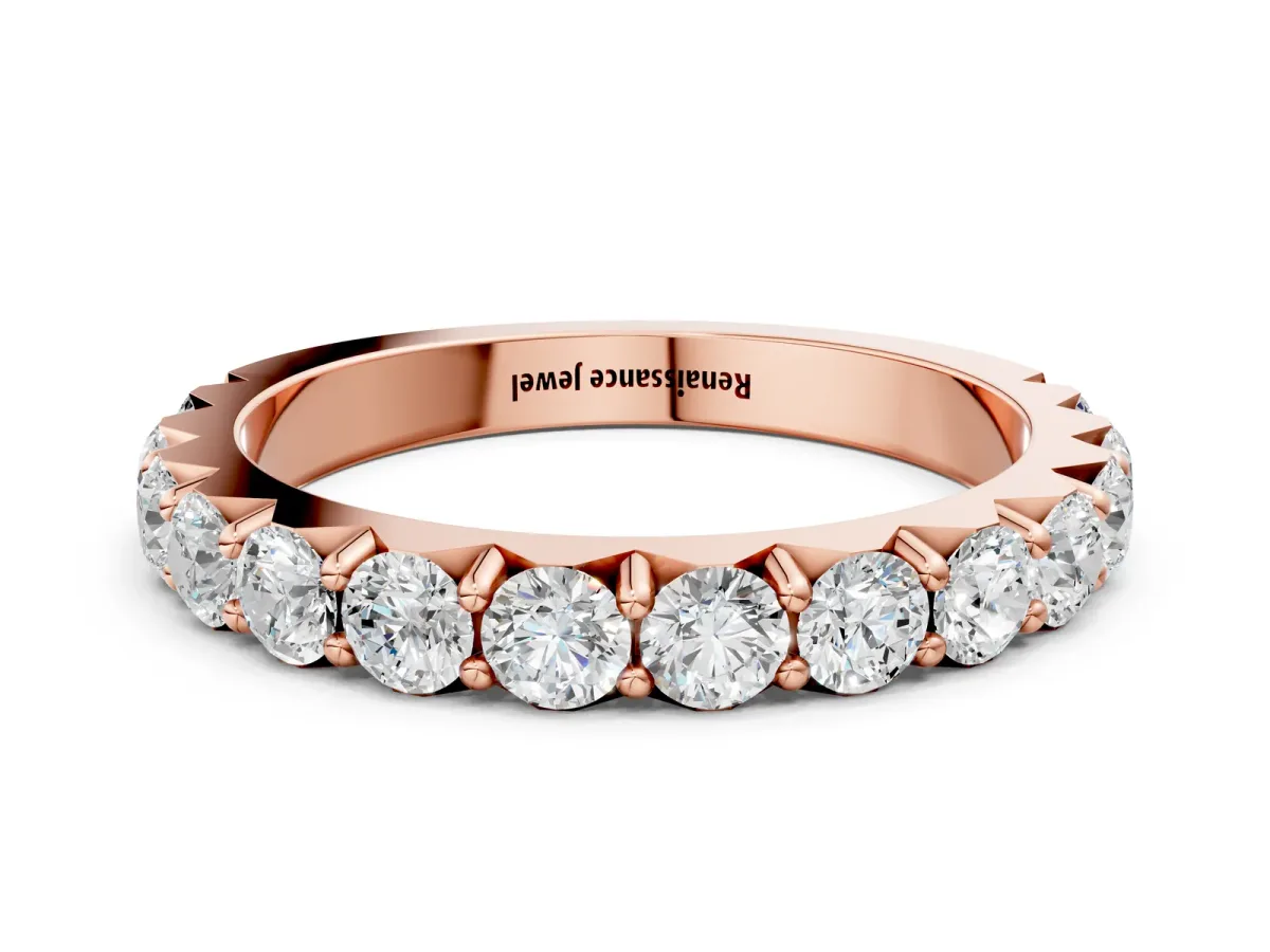 Round Diamond Half Eternity Band with Classic Prong Setting Rose gold