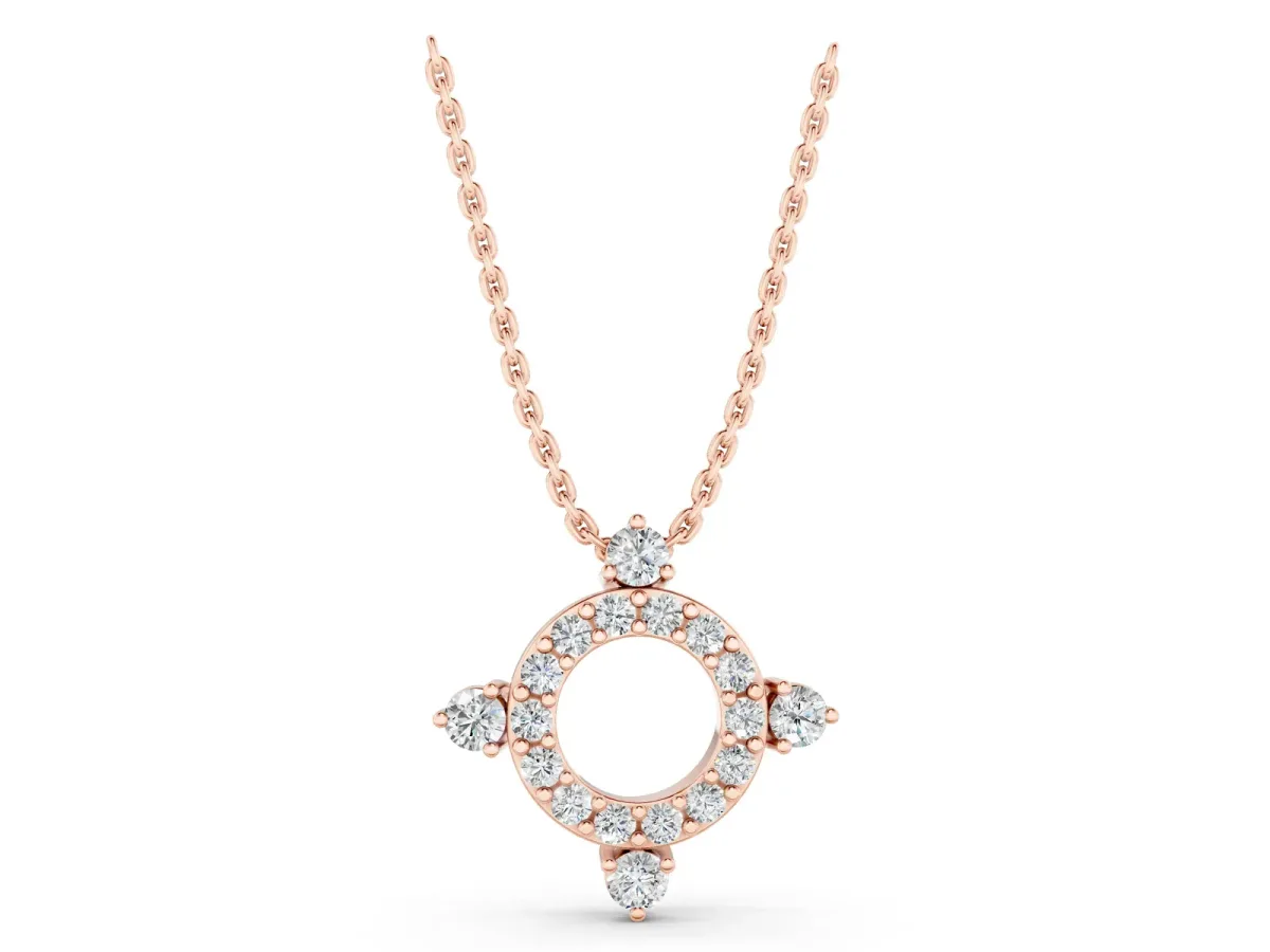 Round Diamond Halo Pendant with Four-Prong Setting Rose gold