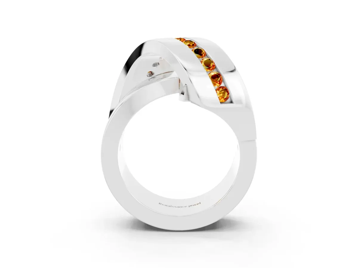 Pavé Round Citrine Crossover Band with Channel Setting Silver