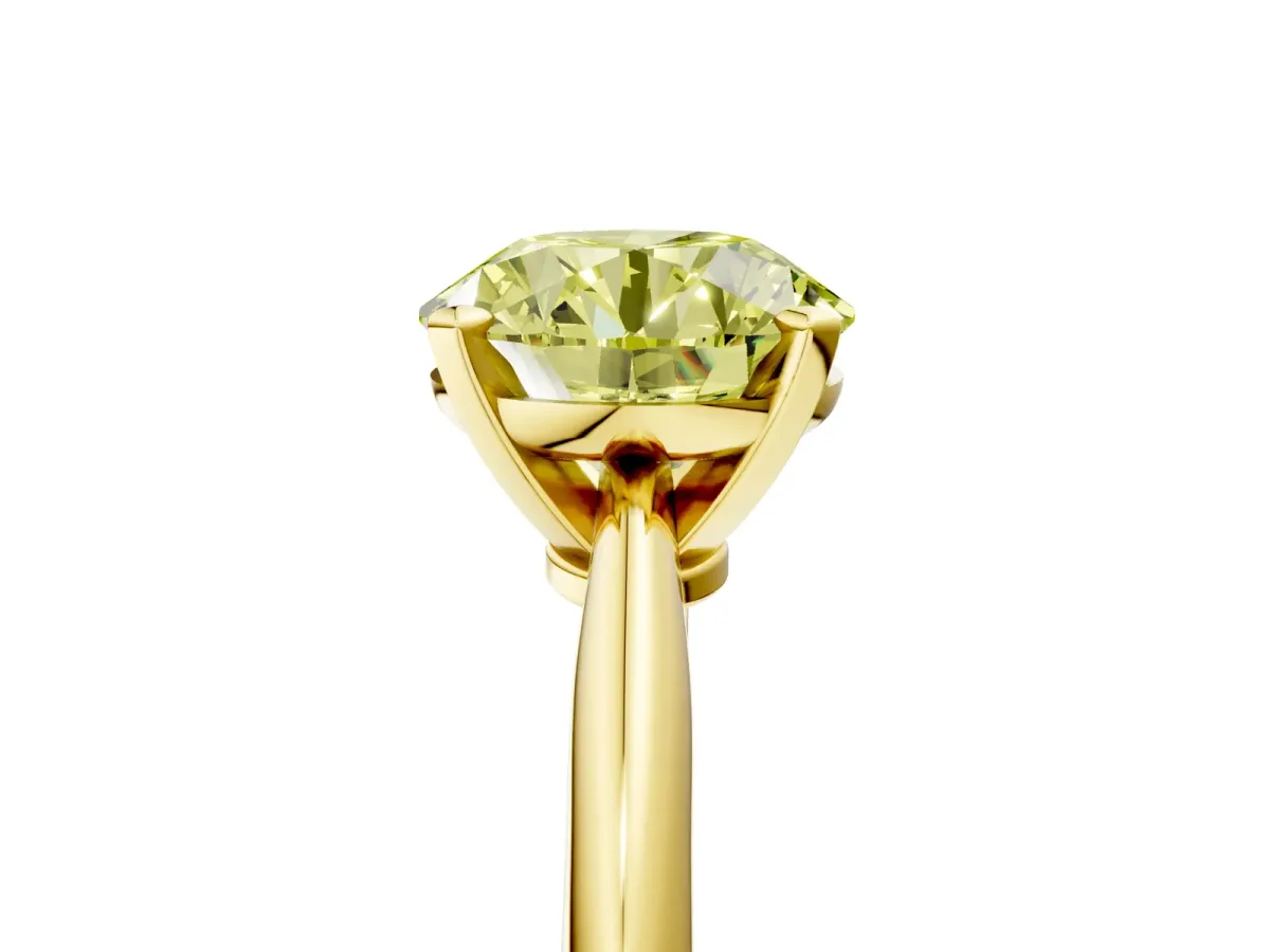 Fancy Yellow Round Cut Diamond Solitaire Engagement Ring with Classic Band and Four-Prong Setting Yellow gold