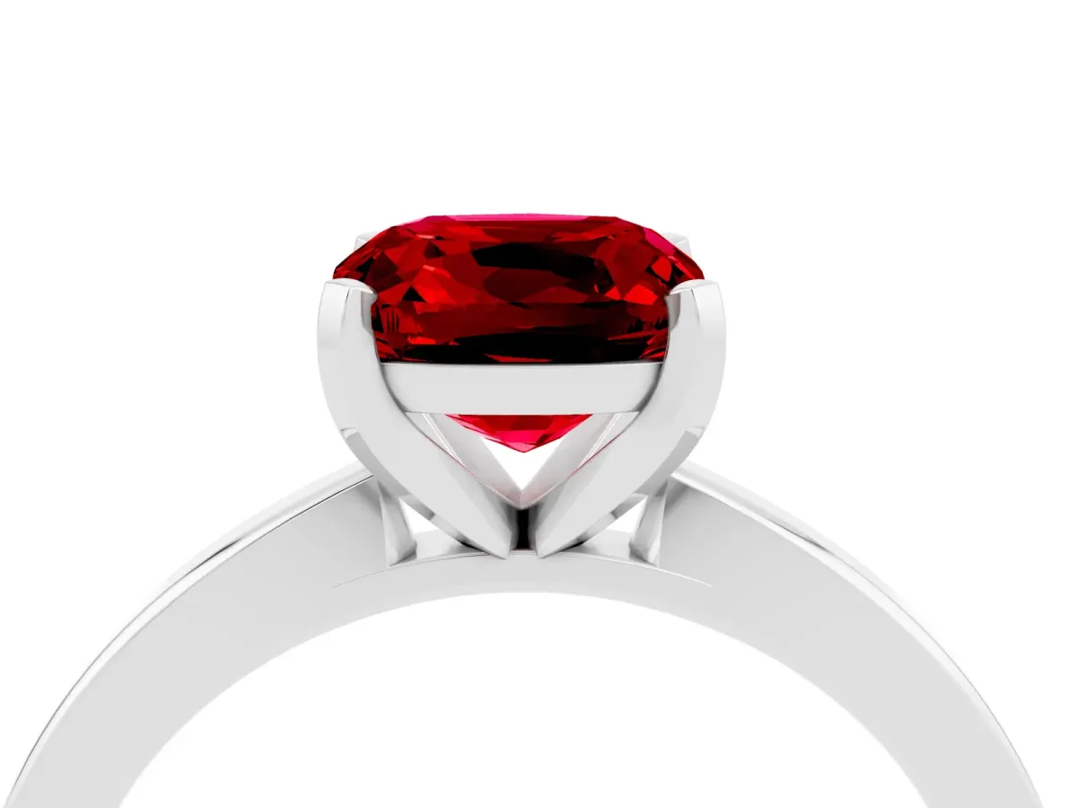 Cushion Cut Ruby Solitaire Engagement Ring with Classic Band and Four-Prong Setting Silver