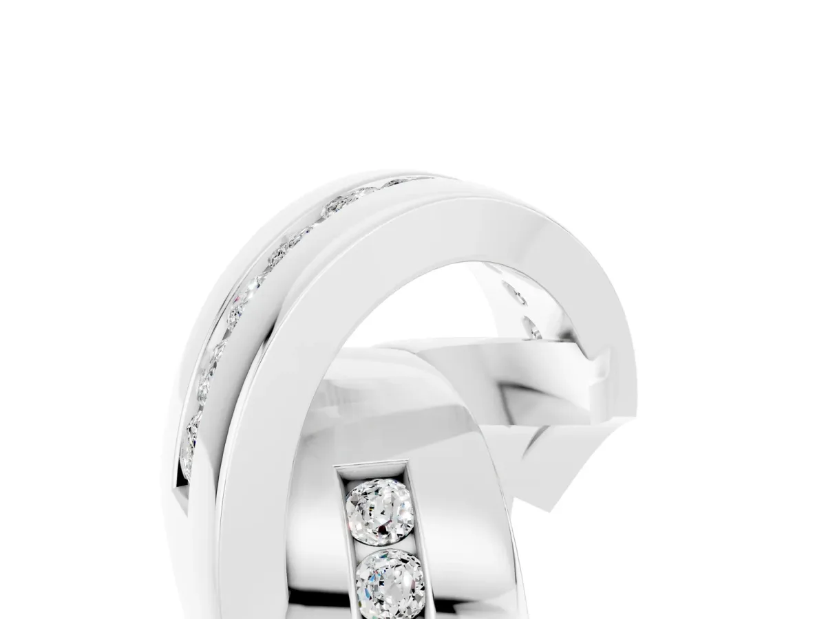Pavé Round Moissanite Crossover Band with Channel Setting Silver