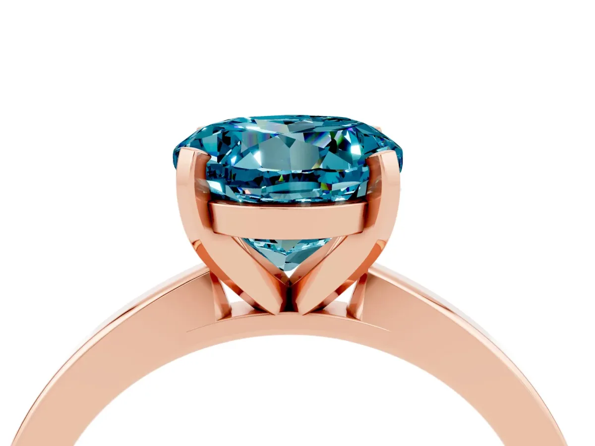 Round Cut Blue Topaz Solitaire Engagement Ring with Classic Band and Four-Prong Setting Rose gold