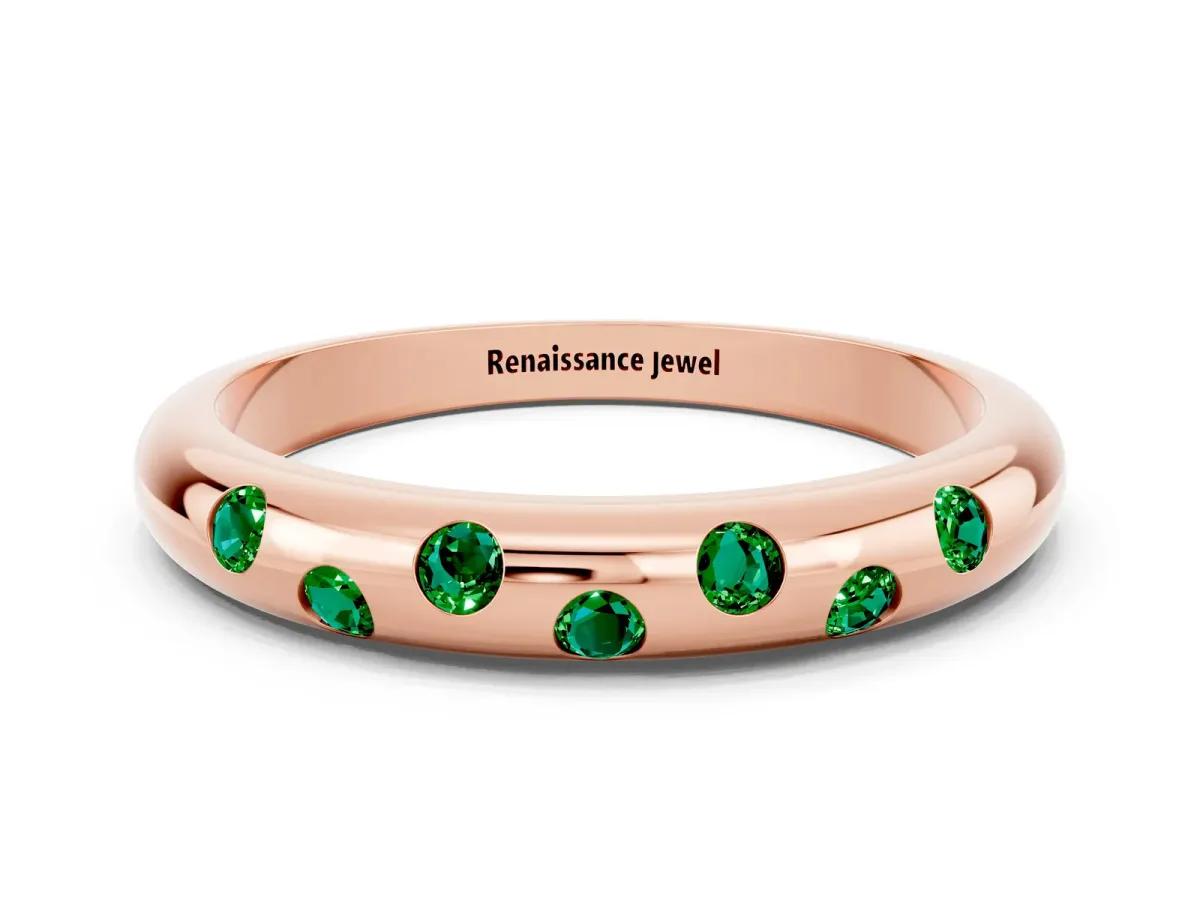Round Emerald Flush-Set Comfort Fit Band Rose gold