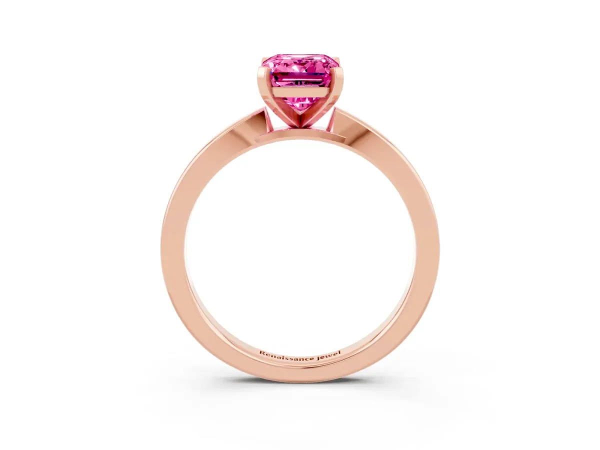Emerald Cut Pink Sapphire Solitaire Engagement Ring with Classic Band and Four-Prong Setting Rose gold