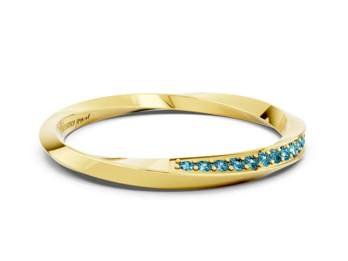 Pavé Round Blue Topaz Twist Band Yellow gold