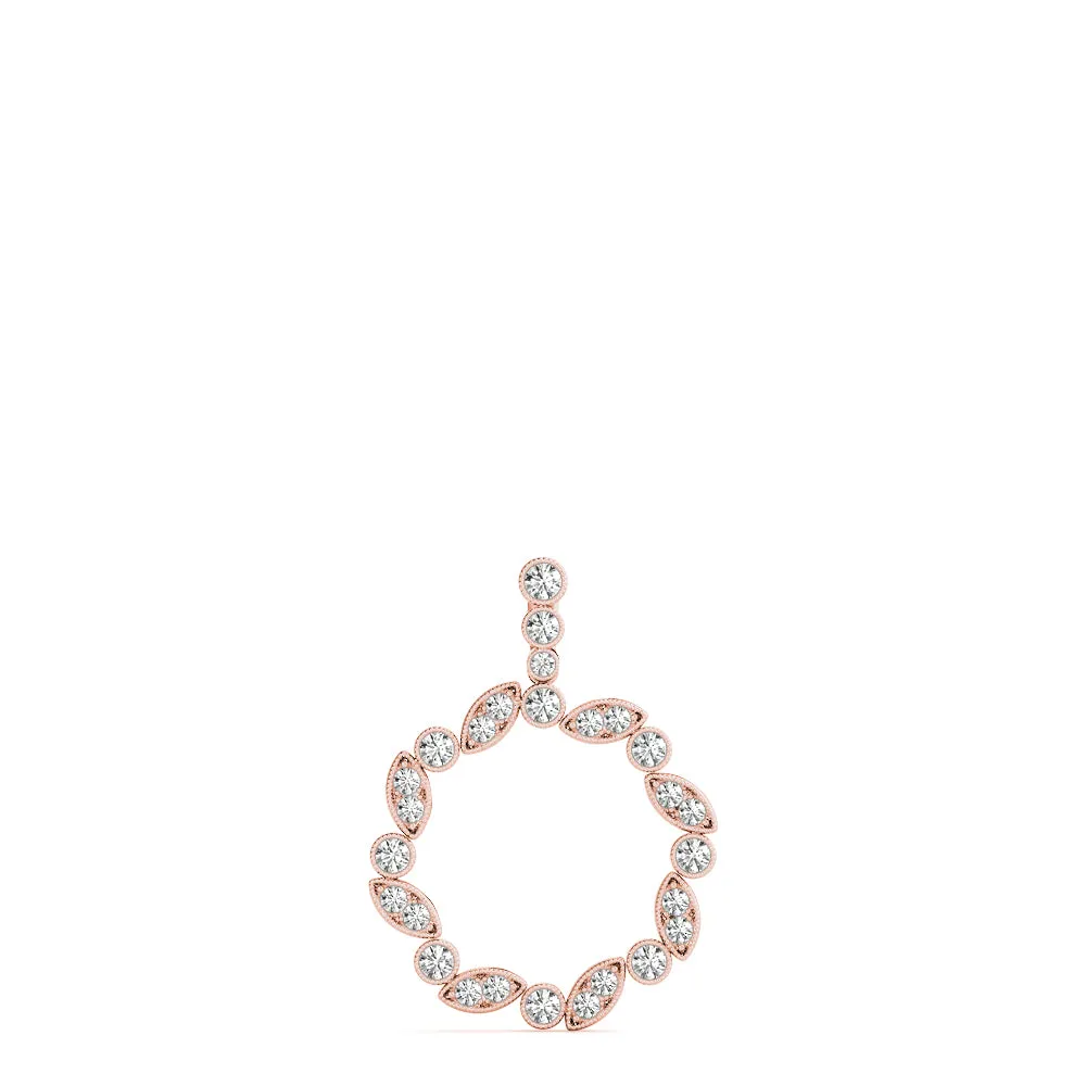 Round and Marquise Diamond Circle Pendant with Bezel and Prong Setting Rose gold