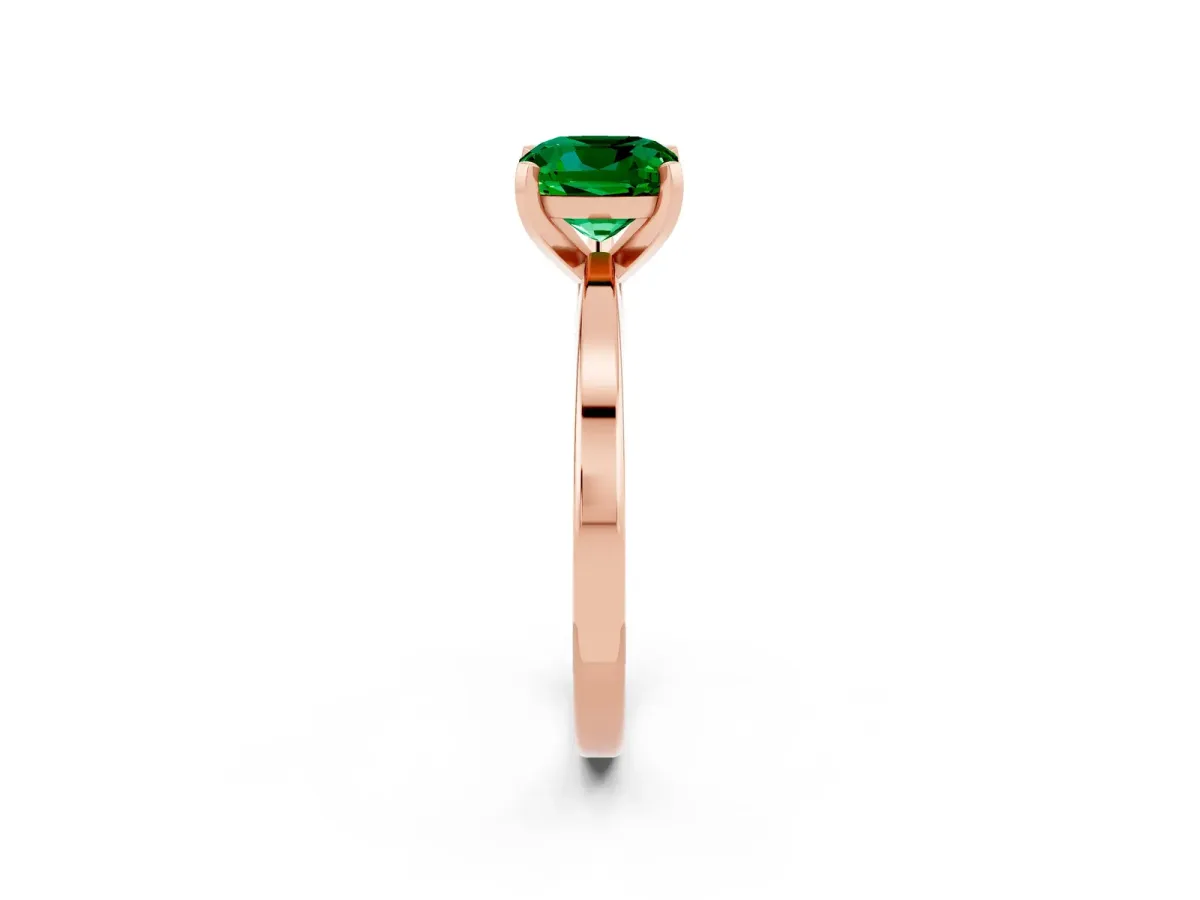 Cushion Cut Emerald Solitaire Engagement Ring with Classic Band and Four-Prong Setting Rose gold