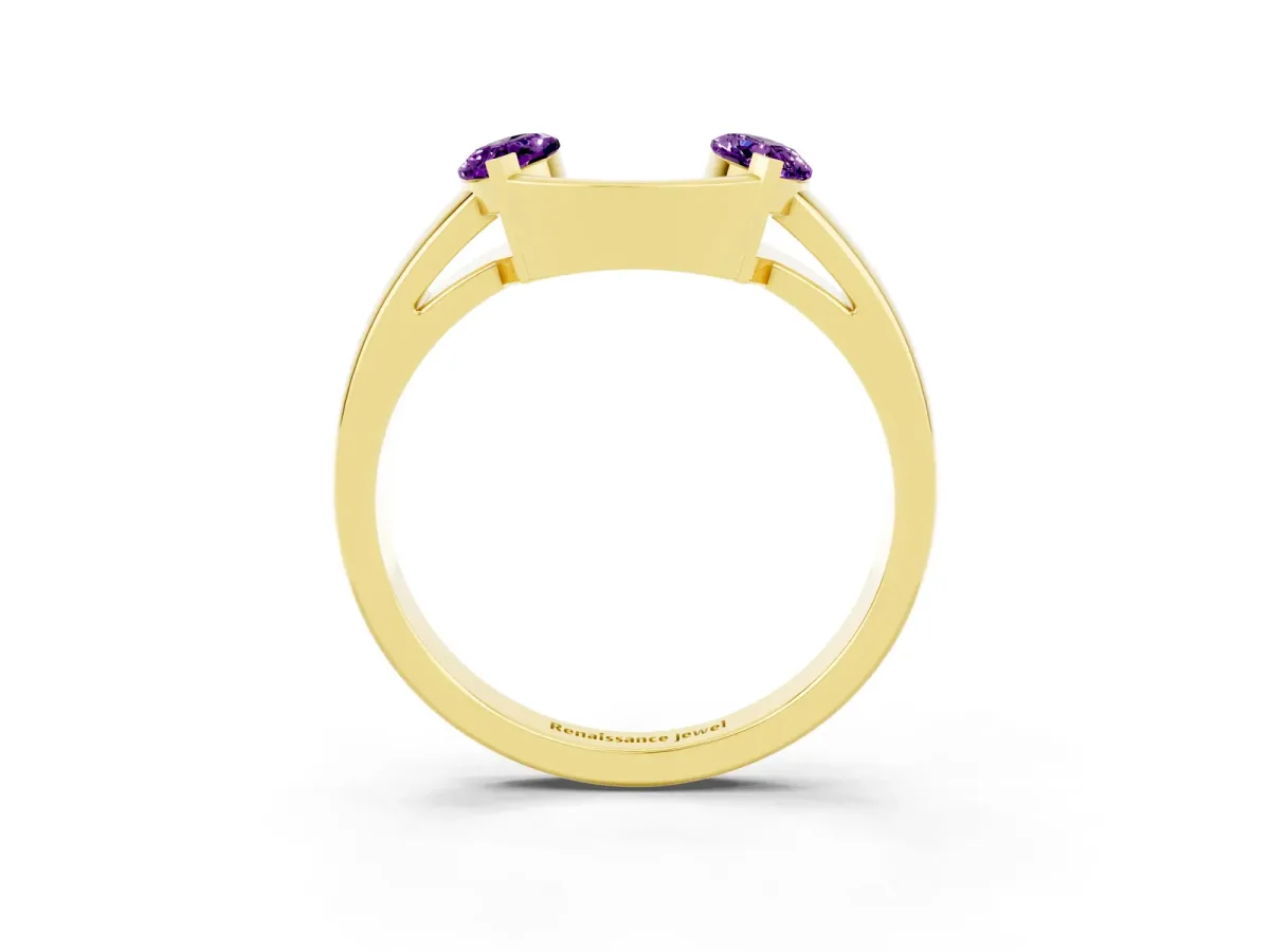 Marquise Amethyst Open Band Ring with Tension Setting Yellow gold