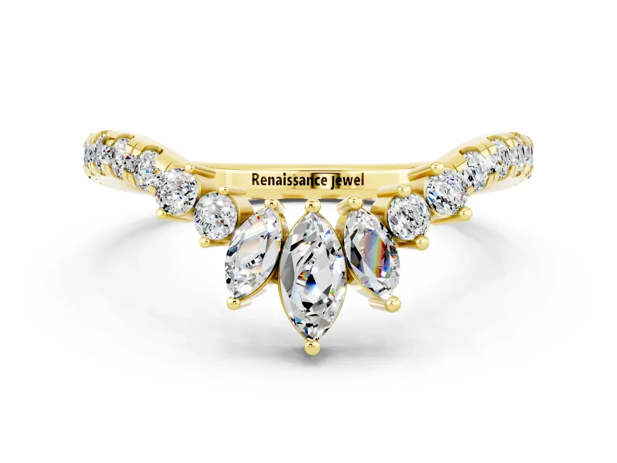 Chevron Marquise and Round Moissanite Open Band with Prong Setting Yellow gold