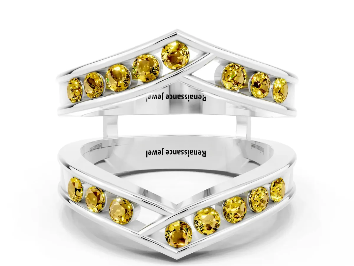 Round Yellow Sapphire Channel-Set Chevron Band Platinum