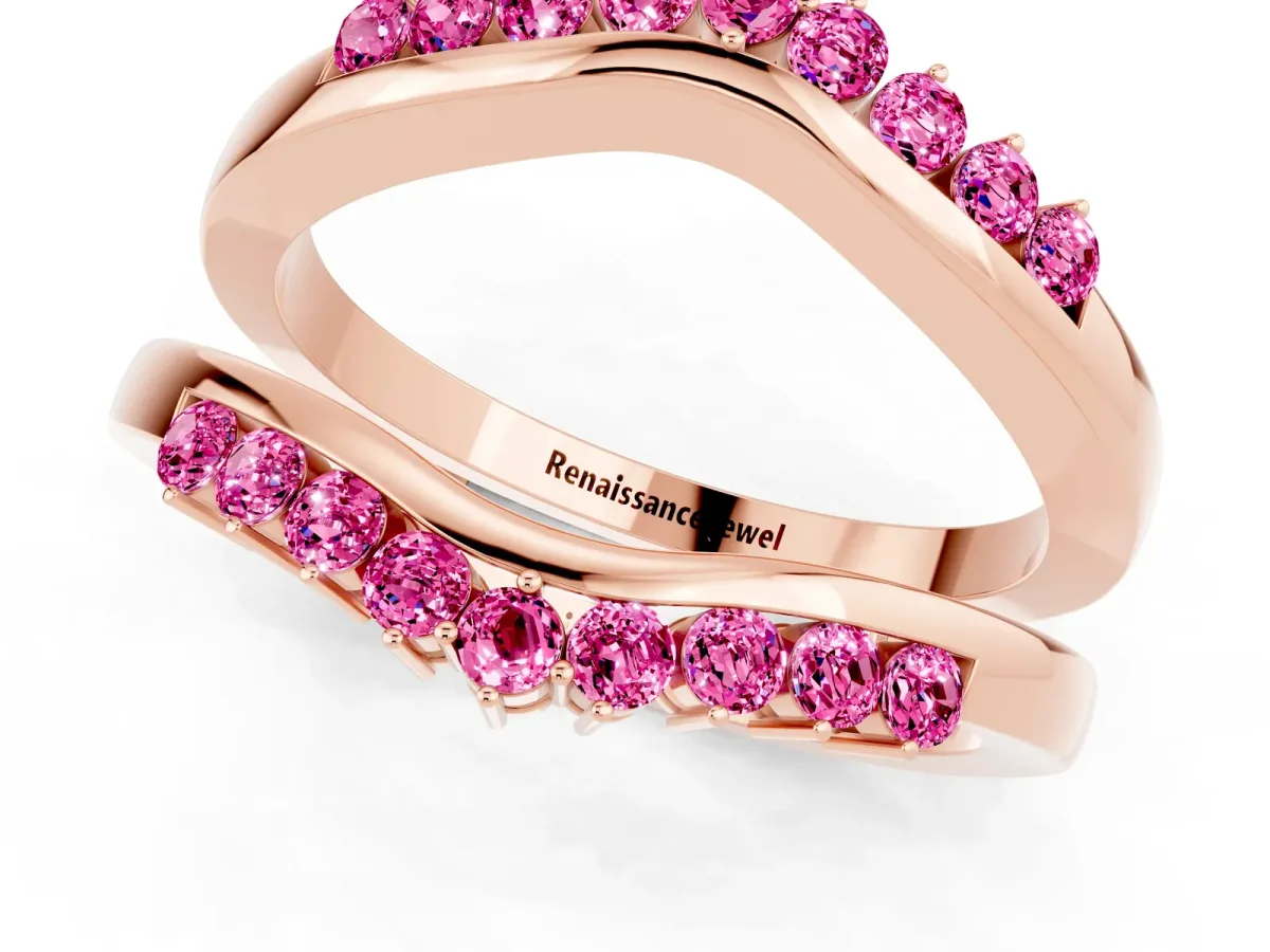 Round Pink Sapphire Chevron Contour Band with Prong Setting Rose gold