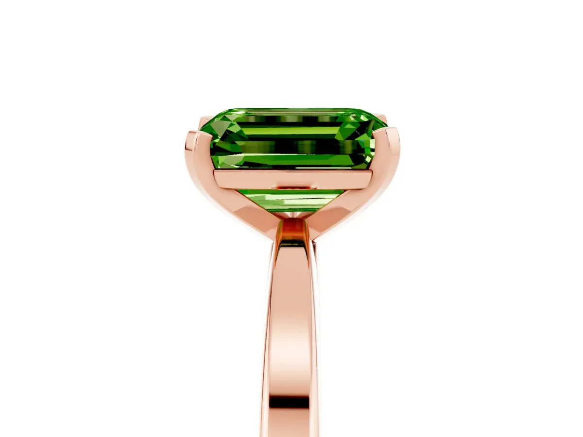 Emerald Cut Peridot Solitaire Engagement Ring with Classic Band and Four-Prong Setting Rose gold