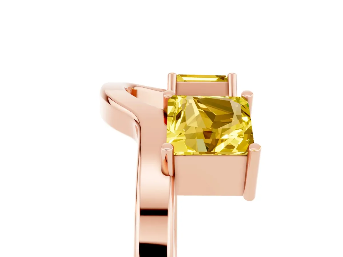 Princess Cut Yellow Sapphire Two-Stone Open Band Ring with Four-Prong Setting Rose gold