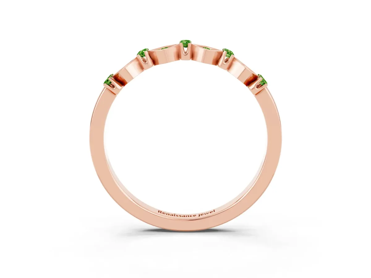 Pavé Cushion Peridot Cluster Eternity Band with Prong Setting Rose gold