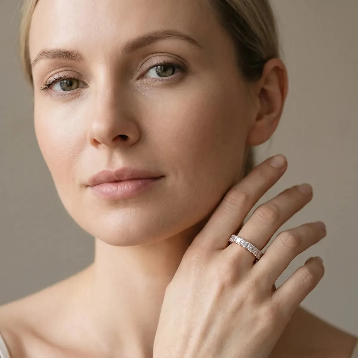 Princess Cut Diamond Eternity Band with Channel Setting and Shared Prong Rose gold