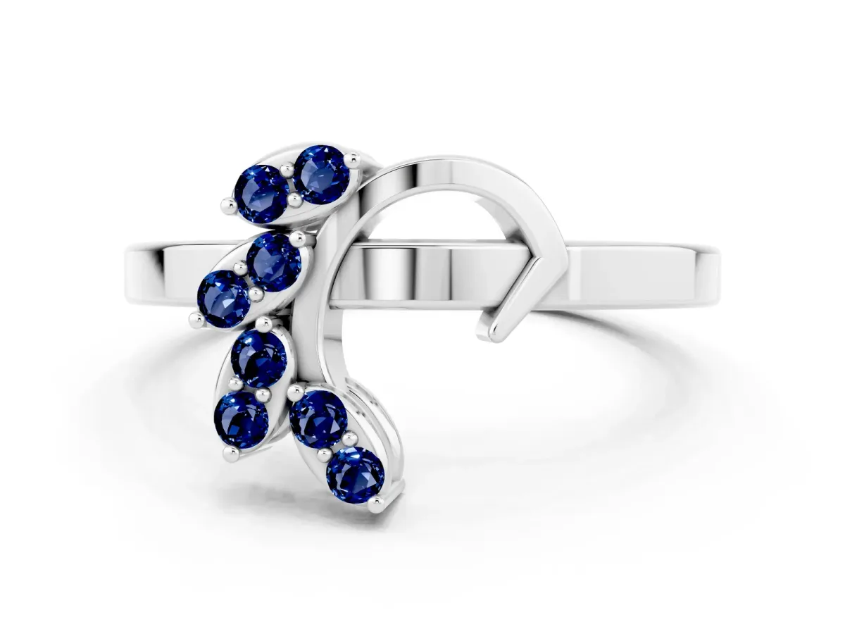 Marquise Blue Sapphire Cluster Bypass Ring with Prong Setting White gold