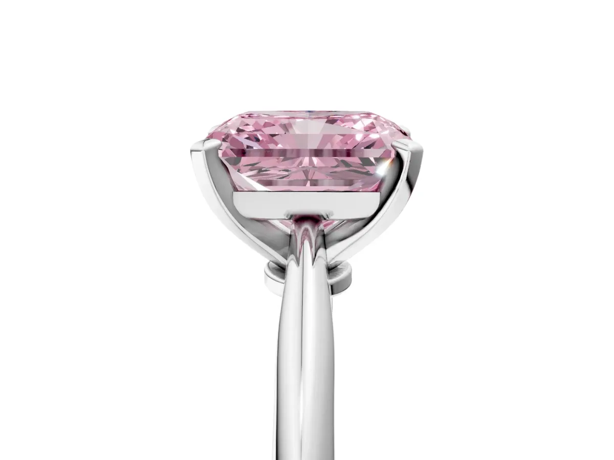Fancy Pink Radiant Cut Diamond Solitaire Engagement Ring with Classic Band and Four-Prong Setting Silver