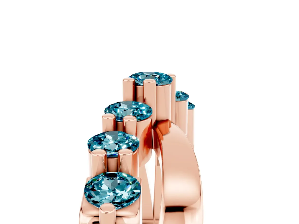 Round Blue Topaz Prong-Set Crossover Band Rose gold