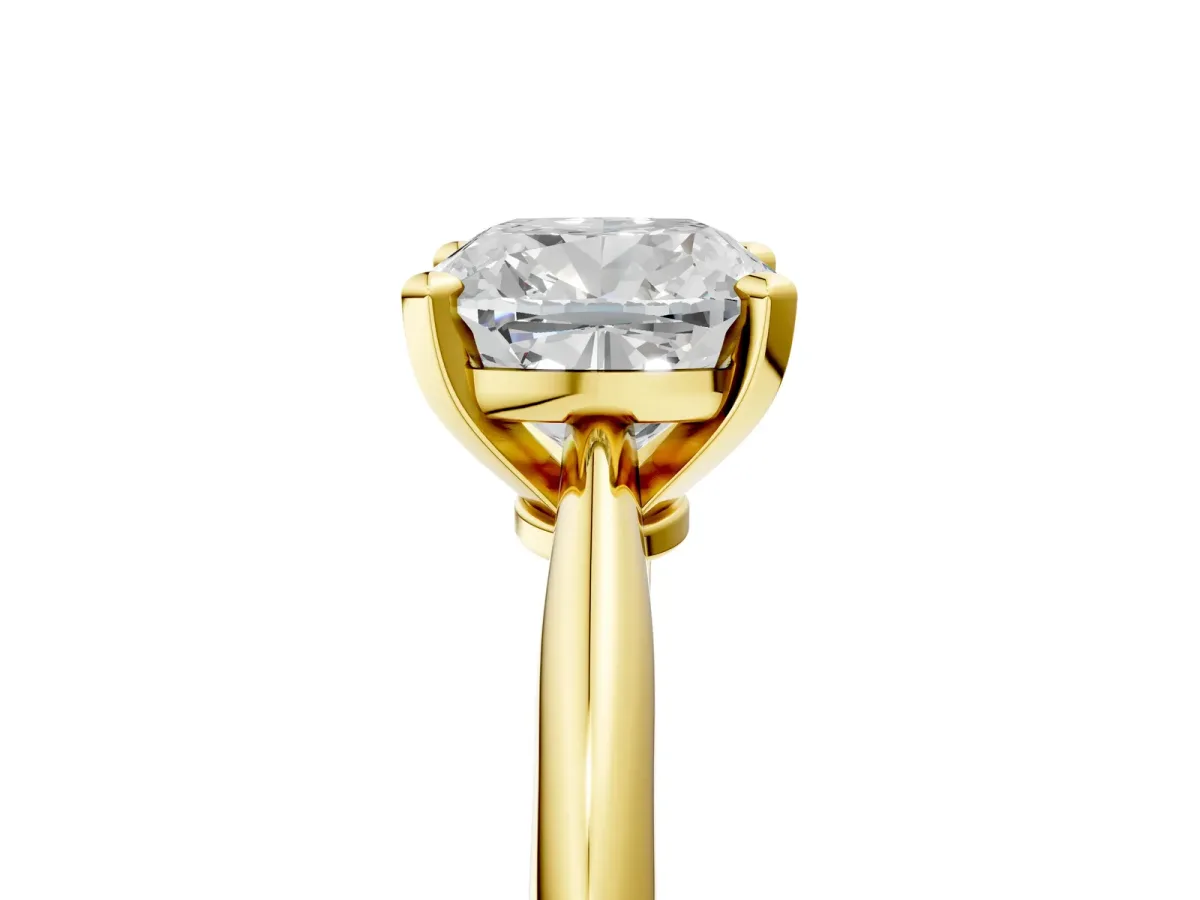 Cushion Cut Diamond Solitaire Engagement Ring with Classic Band and Four-Prong Setting Yellow gold