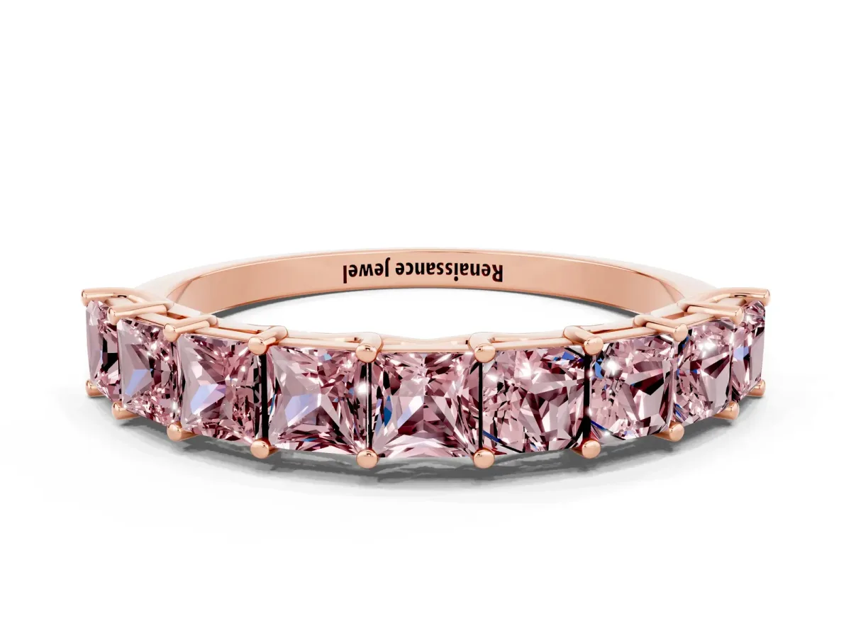 Princess Cut Morganite Channel-Set Eternity Band with Prong Setting Rose gold