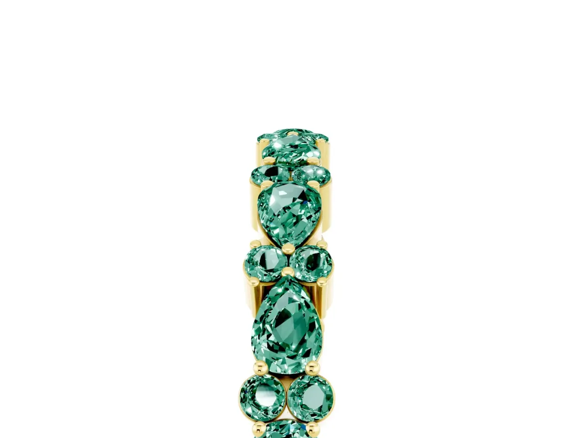 Pear and Round Green Sapphire Wedding Band Yellow gold