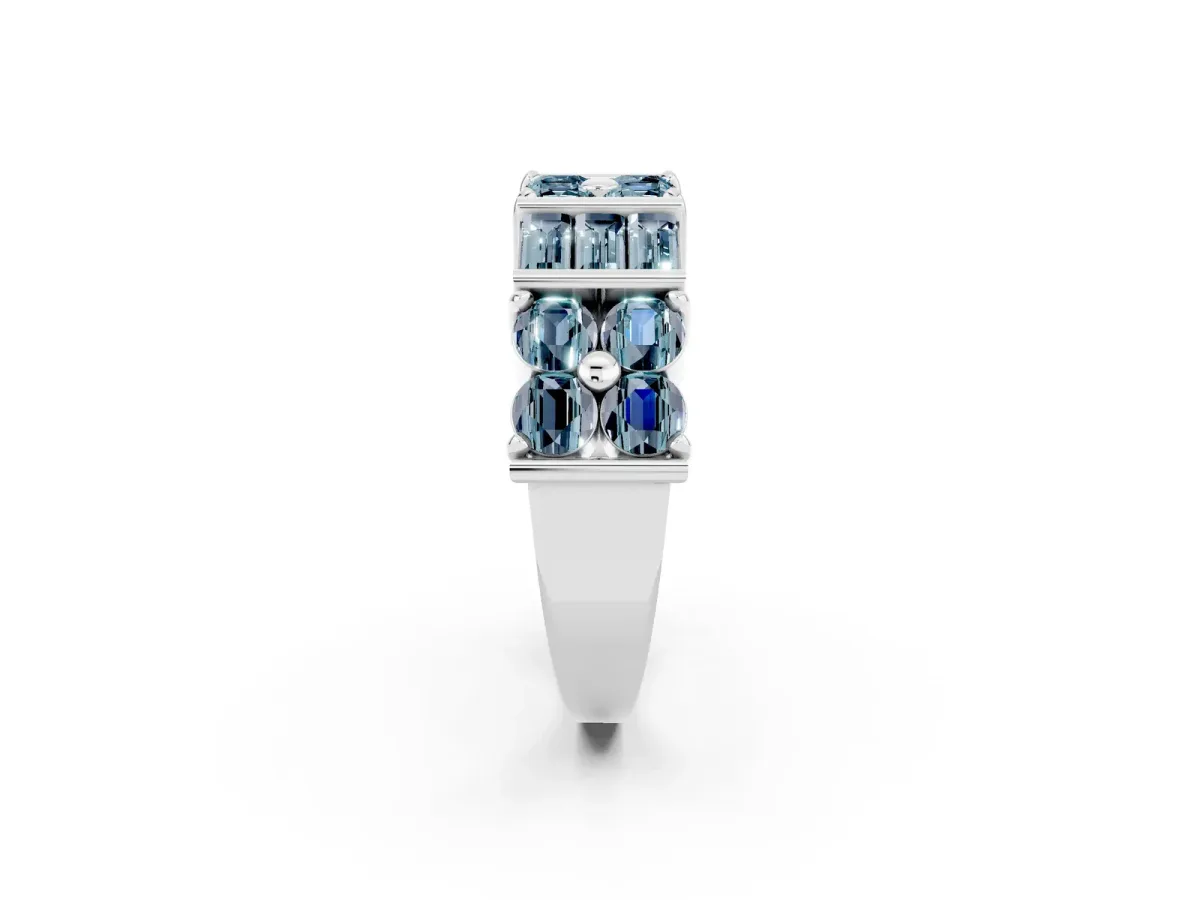 Channel Set Round and Baguette Aquamarine Anniversary Band with Prong Setting Silver