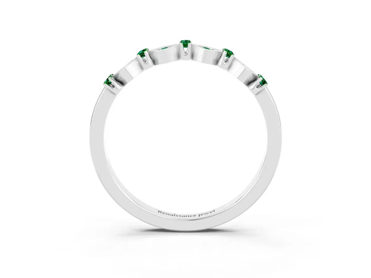 Pavé Cushion Emerald Cluster Eternity Band with Prong Setting Silver