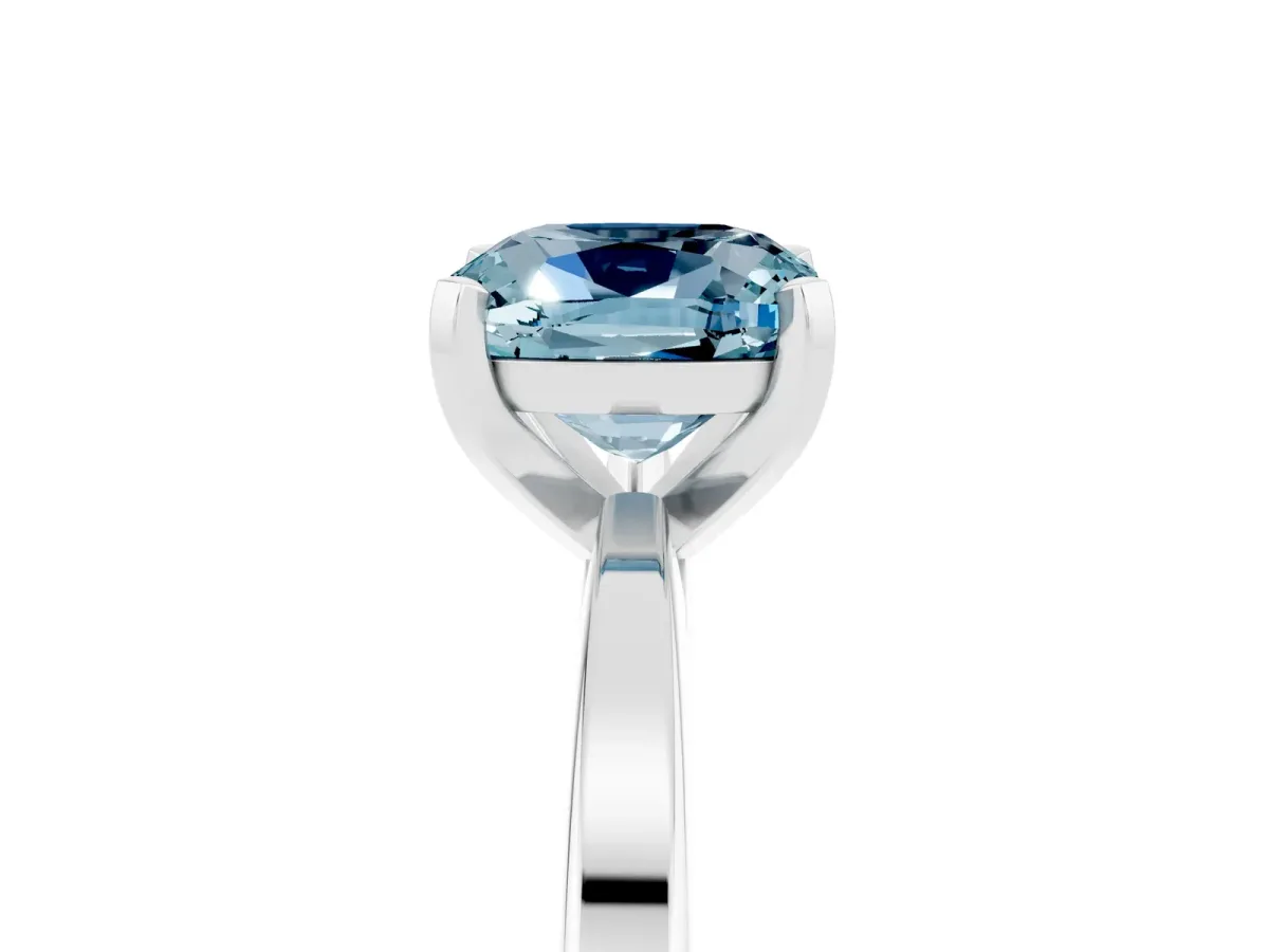 Cushion Cut Aquamarine Solitaire Engagement Ring with Classic Band and Four-Prong Setting Silver