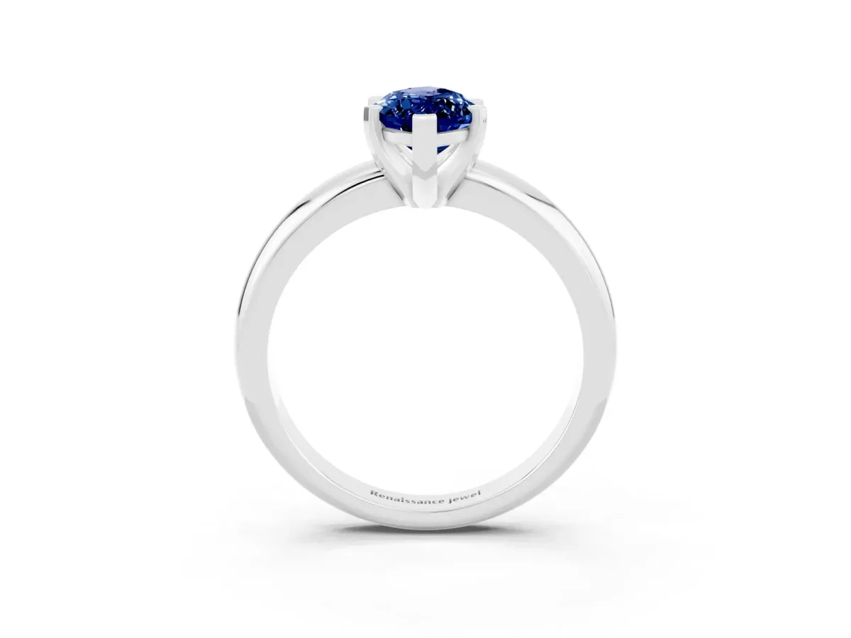 Marquise Cut Blue Sapphire Solitaire Engagement Ring with Round Band and Four-Prong Setting Silver