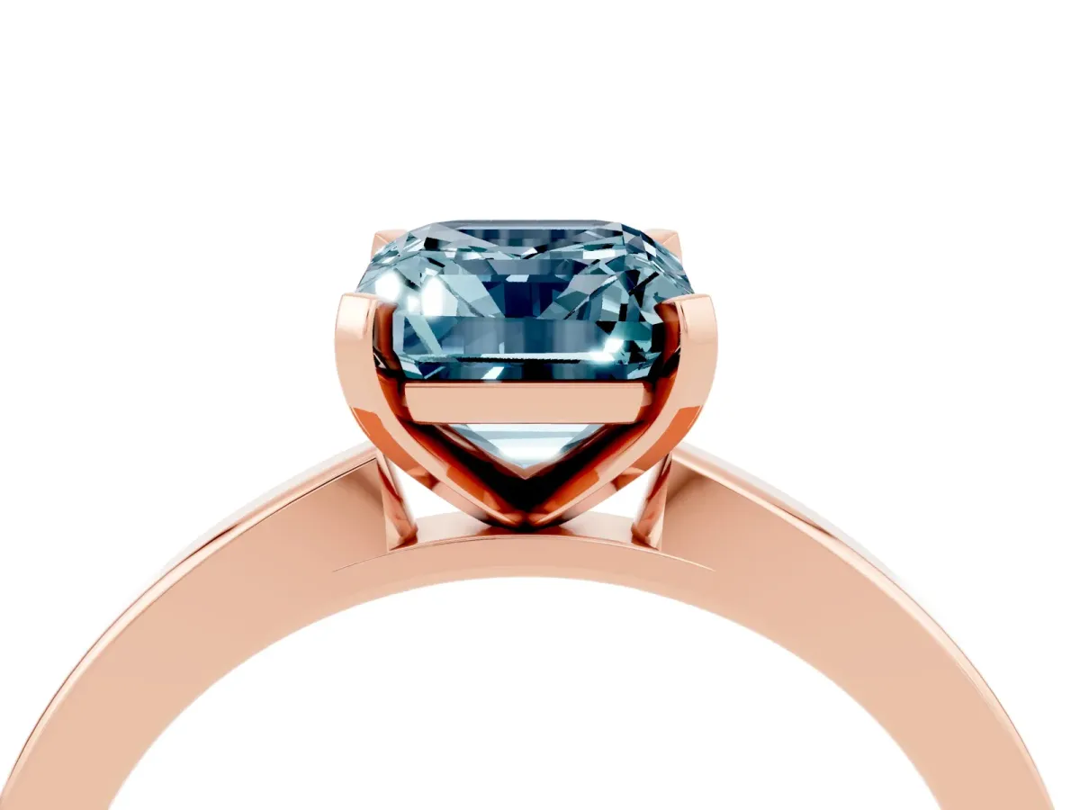 Emerald Cut Aquamarine Solitaire Engagement Ring with Classic Band and Four-Prong Setting Rose gold