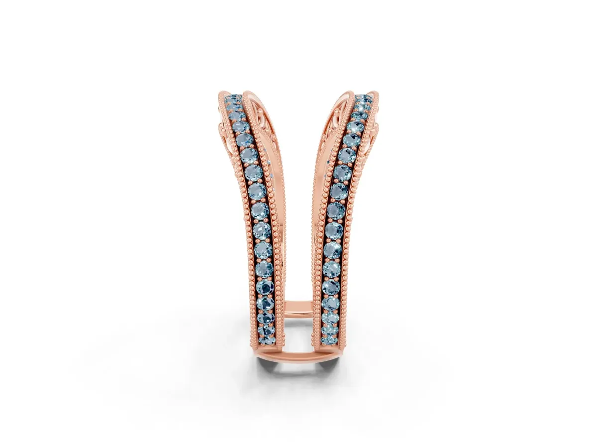 Round Aquamarine Milgrain Eternity Band with Channel Setting Rose gold