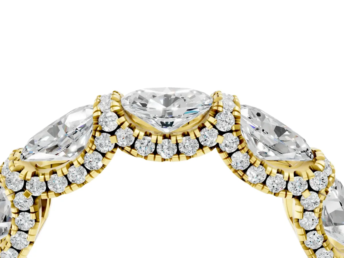 Oval Diamond Eternity Wedding Band with Round Diamond Accents Yellow gold