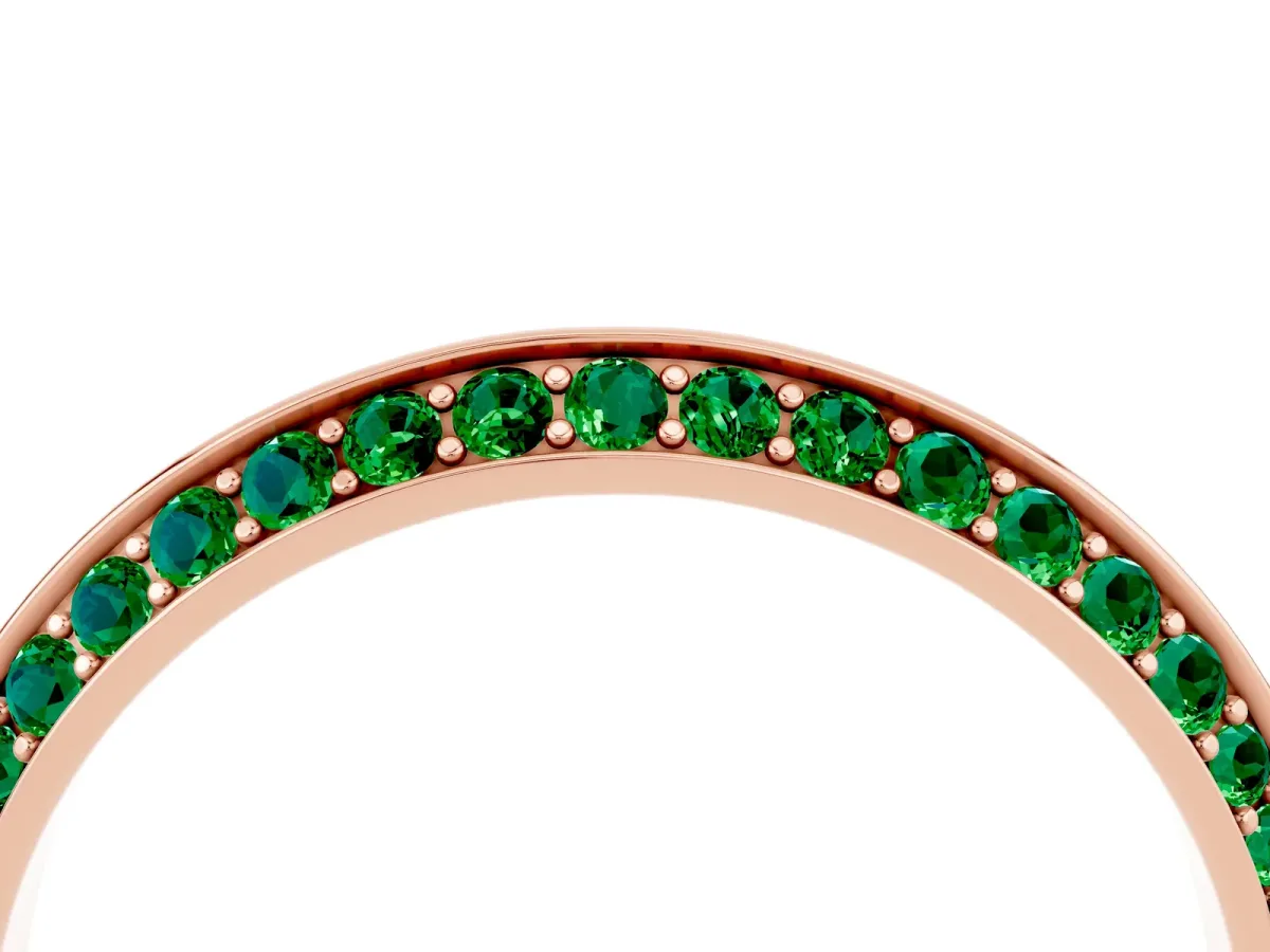 Double Row Pavé Round Emerald Eternity Band with Channel Setting Rose gold
