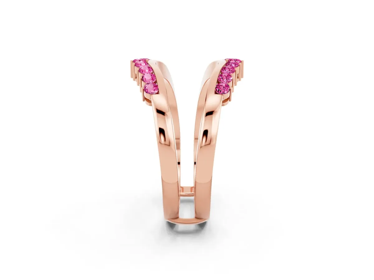 Round Pink Sapphire Chevron Contour Band with Prong Setting Rose gold