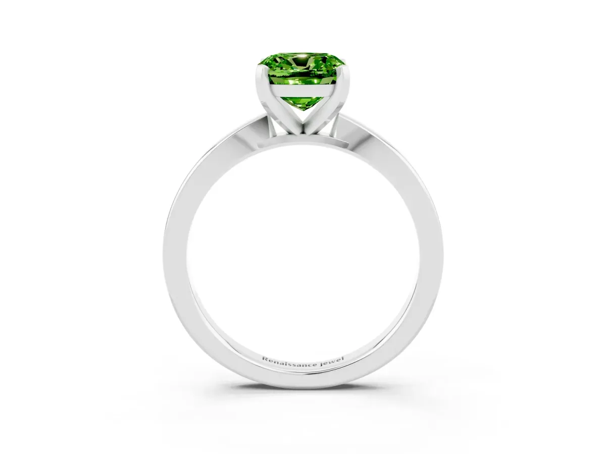 Cushion Cut Peridot Solitaire Engagement Ring with Classic Band and Four-Prong Setting Platinum