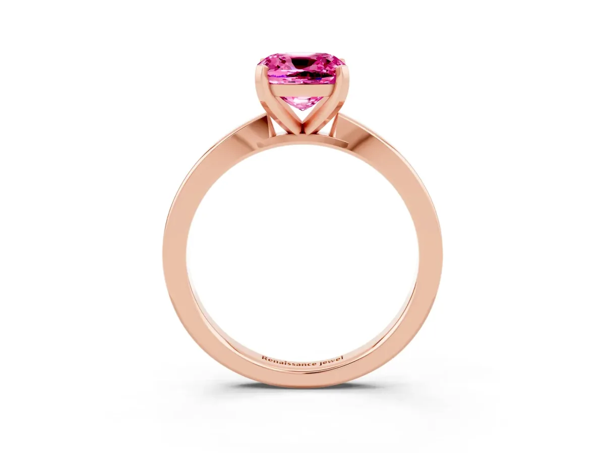 Cushion Cut Pink Sapphire Solitaire Engagement Ring with Classic Band and Four-Prong Setting Rose gold